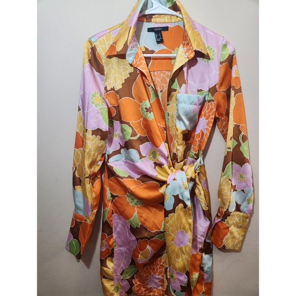 Forever 21 Retro Floral Print Button Front Tie Waist Shirt Dress Women Size S - Picture 2 of 8